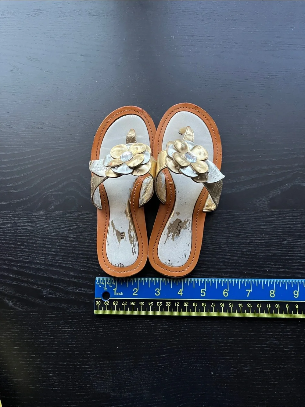 Xhilaration Girls Gold Silver Flower Jeweled Thong Sandals Size 1 Summer